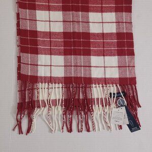 LANDS' END RICH GARNET PLAID SCARF 100% ACRYLIC